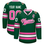 Custom Green Pink-White Classic Style Hockey Jersey