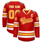 Custom Red Gold Red-White Classic Style Hockey Jersey