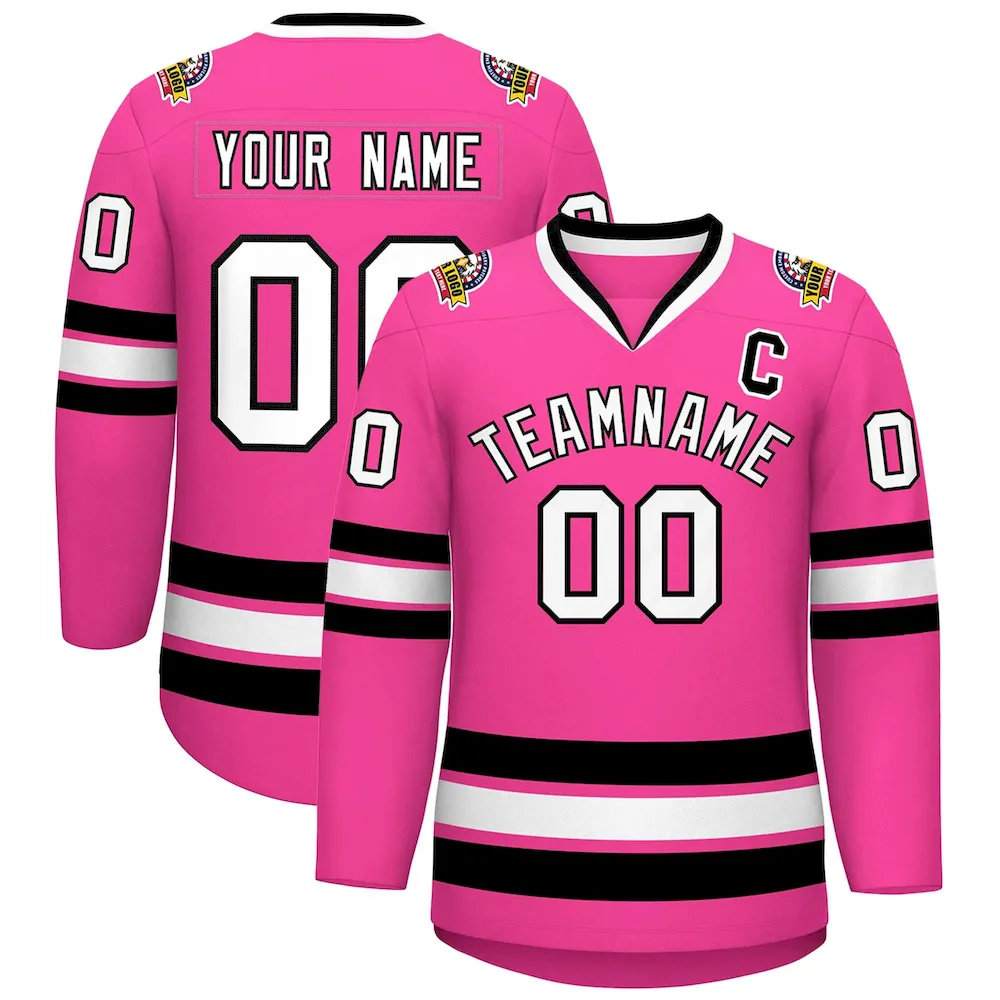 Custom Pink Black-White Classic Style Hockey Jersey