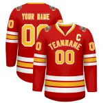 Custom Red Gold-White Classic Style Hockey Jersey