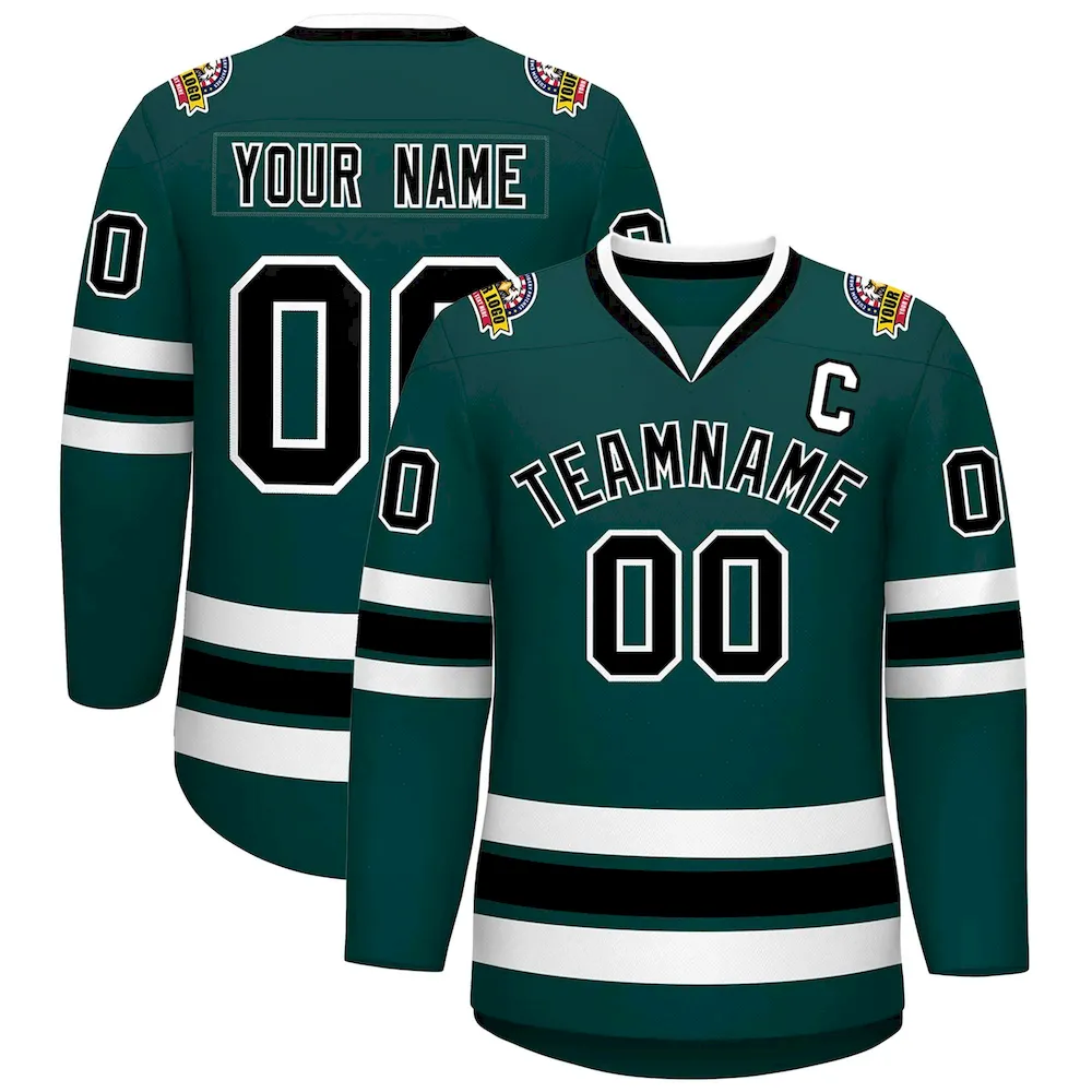 Custom Midnight Green White-Black Classic Style Hockey Jersey