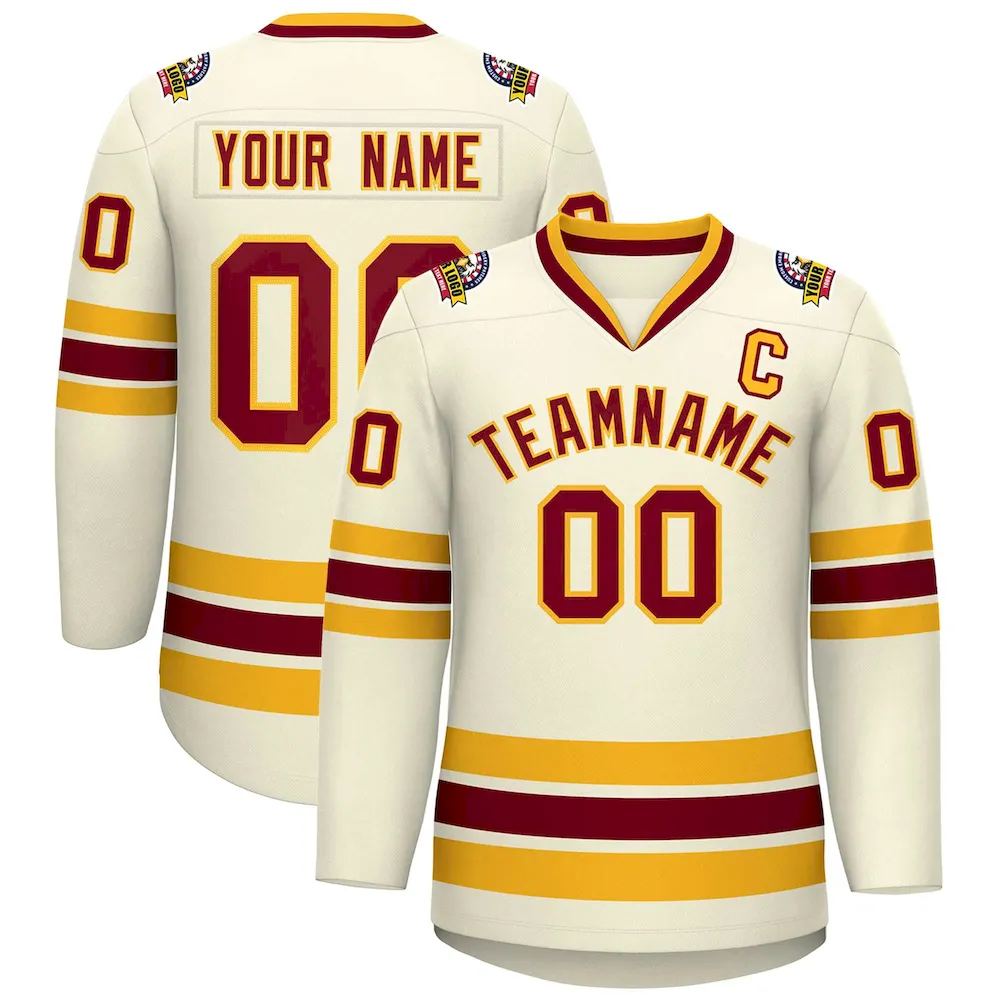 Custom Khaki Crimson-Gold Classic Style Hockey Jersey