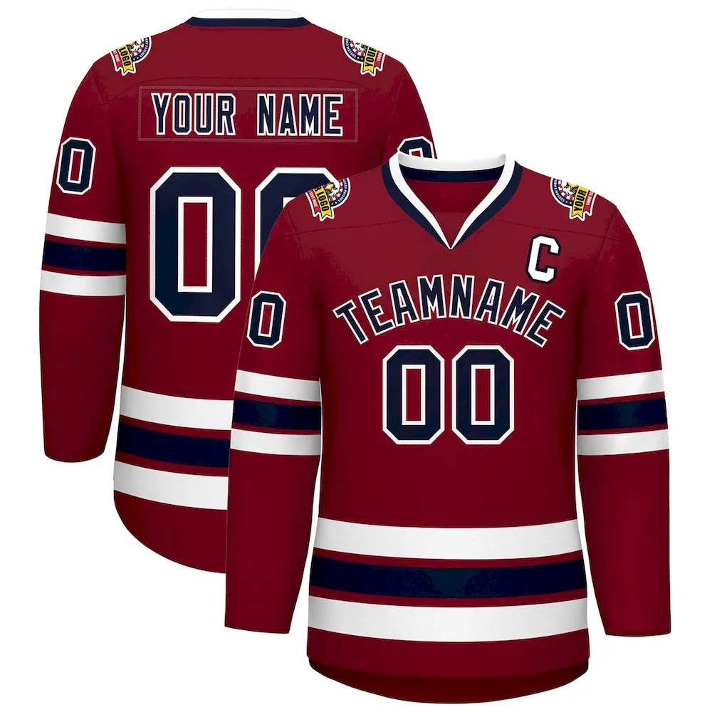 Custom Crimson Navy-White Classic Style Hockey Jersey