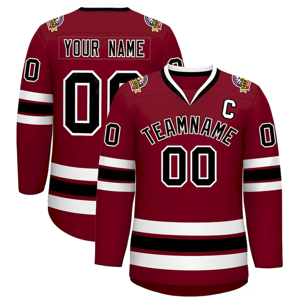 Custom Crimson Black-White Classic Style Hockey Jersey