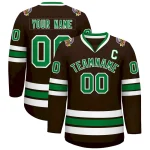 Custom Brown Kelly Green-White Classic Style Hockey Jersey