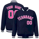 Custom Navy Pink-White Classic Style Varsity Full-Snap Letterman Jacket