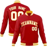 Custom Red White-Gold Classic Style Varsity Full-Snap Letterman Jacket