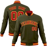 Custom Olive Neon Green-White Classic Style Varsity Full-Snap Letterman Jacket