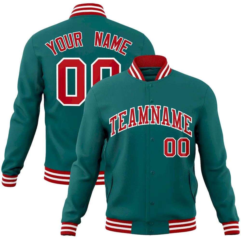 Custom Aqua Gray-White Classic Style Varsity Full-Snap Letterman Jacket