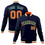 Custom Navy Green-Orange Classic Style Varsity Full-Snap Letterman Jacket