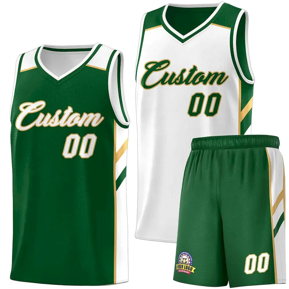 Custom Green White Double Side Sets Men Basketball Jersey