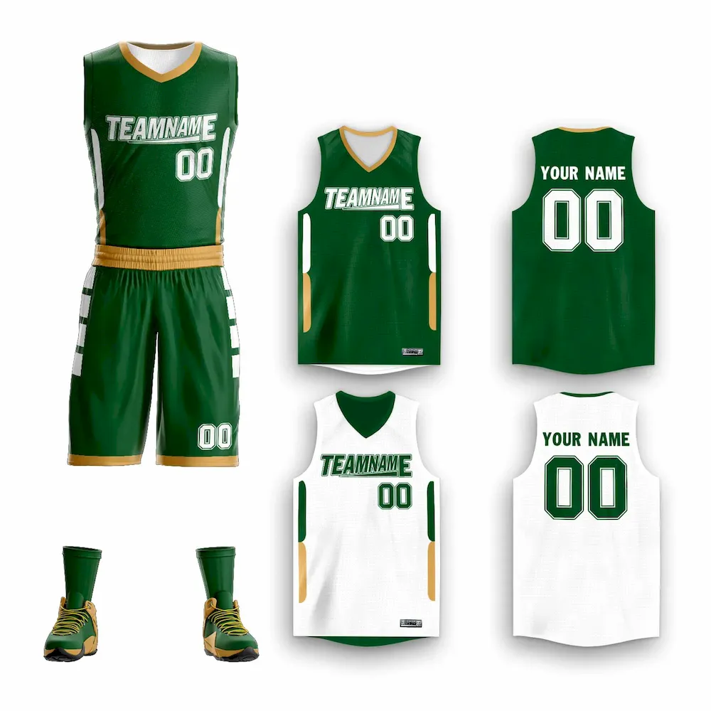 Custom White Green-Orange Double Side Sets Sportswear Basketball Jersey