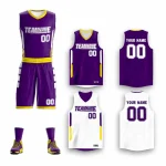 Custom Purple White-Yellow Double Side Sets Sportswear Basketball Jersey