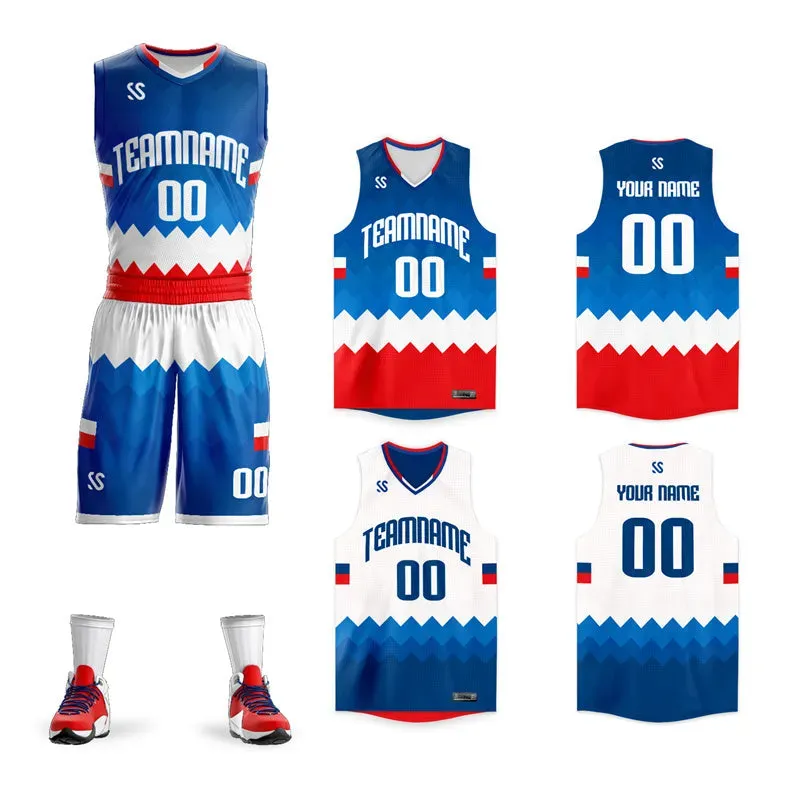 Custom Black White Double Side Sets Men Basketball Jersey