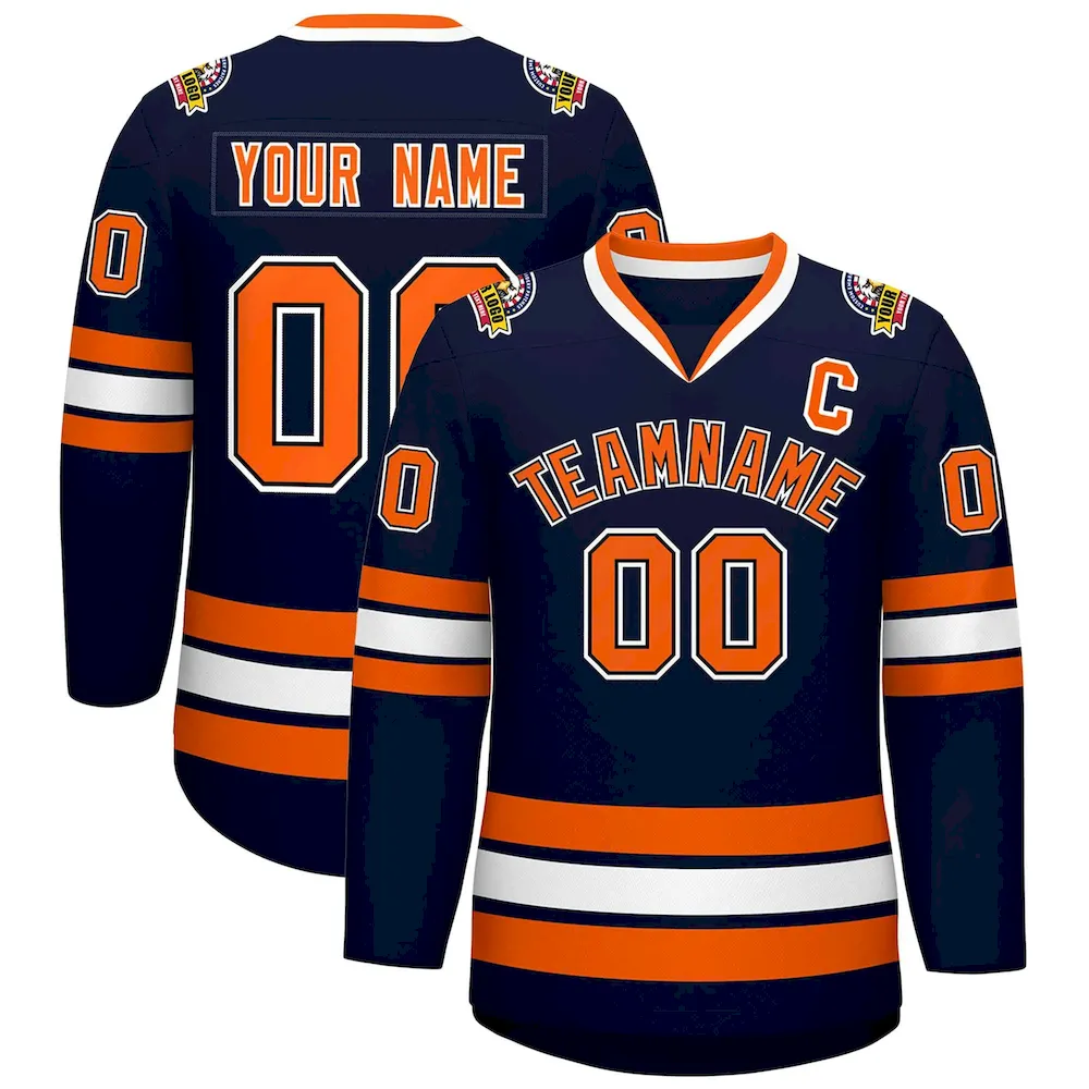 Custom Navy Orange Black-White Classic Style Hockey Jersey