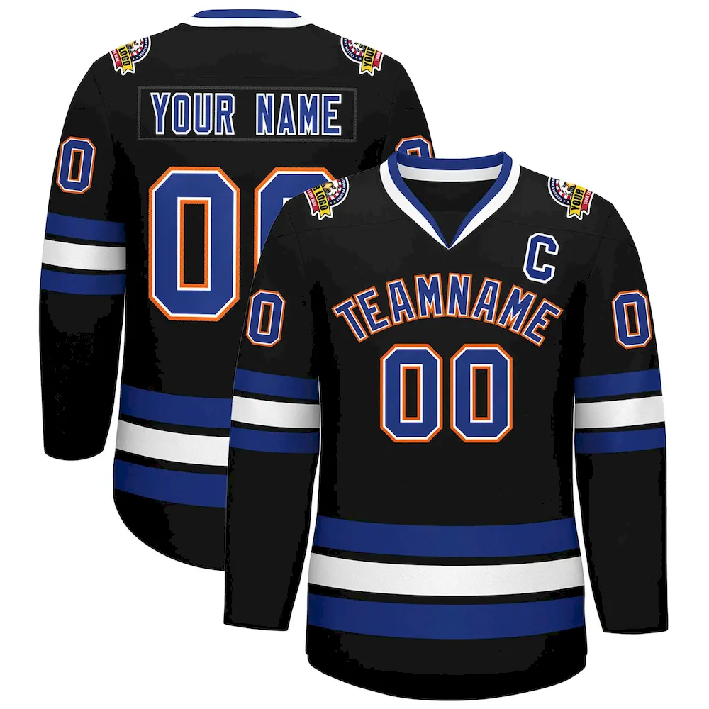 Custom Black Royal White-Orange Classic Style Hockey Jersey