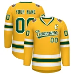 Custom Gold Green-White Classic Style Hockey Jersey