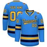Custom Powder Blue Gold-Navy Classic Style Hockey Jersey