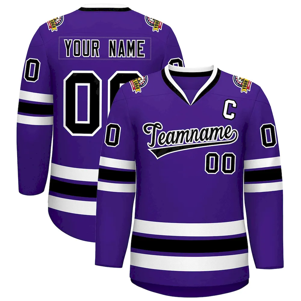 Custom Purple Gold-White Classic Style Hockey Jersey