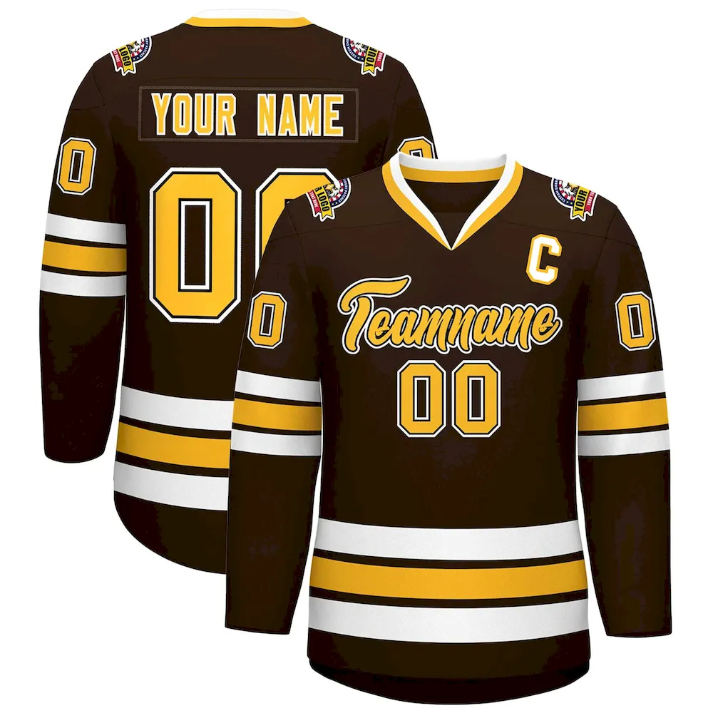 Custom Brown Gold Black-White Classic Style Hockey Jersey