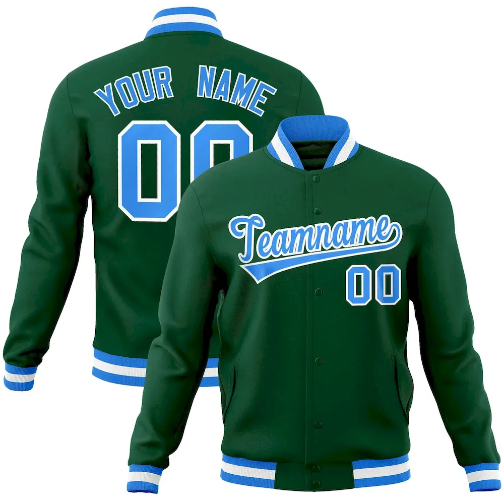 Custom Green White-Gray Classic Style Varsity Full-Snap Letterman Jacket