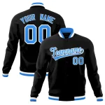 Custom Black Powder Blue-White Classic Style Varsity Full-Snap Letterman Jacket