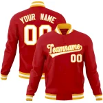 Custom Red White-Gold Classic Style Varsity Full-Snap Letterman Jacket