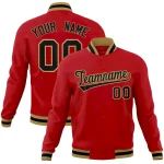 Custom Red Black-Old Gold Classic Style Varsity Full-Snap Letterman Jacket