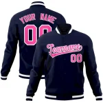 Custom Navy Pink-White Classic Style Varsity Full-Snap Letterman Jacket