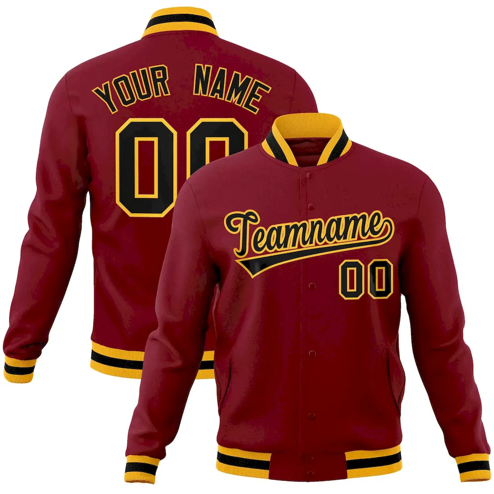Custom Crimson Black-Gold Classic Style Varsity Full-Snap Letterman Jacket