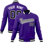 Custom Purple Gray-White Classic Style Varsity Full-Snap Letterman Jacket