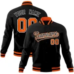 Custom Black Black-Orange Classic Style Varsity Full-Snap Letterman Jacket