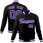 Custom Black Purple-White Classic Style Varsity Full-Snap Letterman Jacket