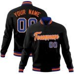 Custom Black Orange-Royal Classic Style Varsity Full-Snap Letterman Jacket