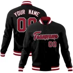 Custom Black Crimson-White Classic Style Varsity Full-Snap Letterman Jacket