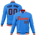 Custom Powder Blue Red-Navy Classic Style Varsity Full-Snap Letterman Jacket