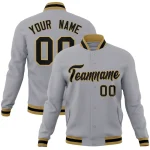 Custom Gray Powder Blue-White Classic Style Varsity Full-Snap Letterman Jacket