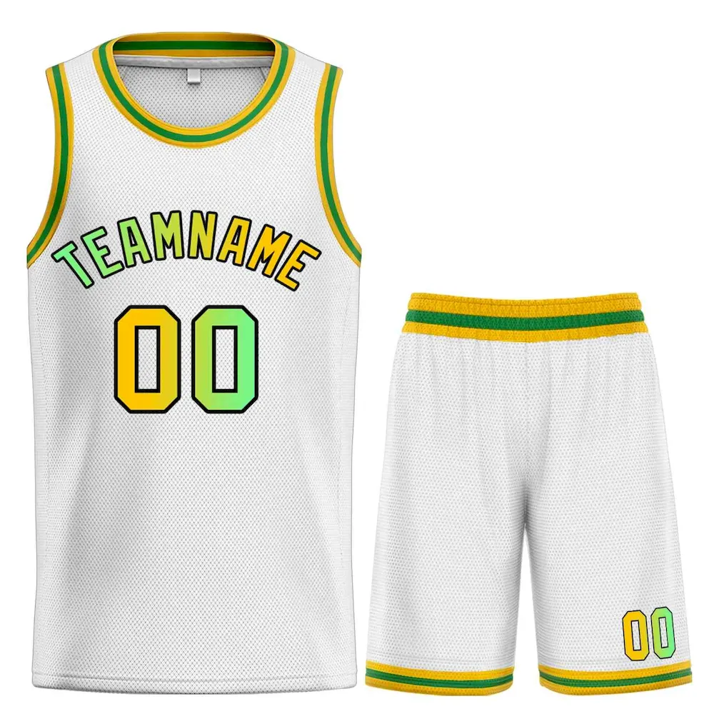 Custom White Yellow-Black Classic Sets Curved Basketball Jersey