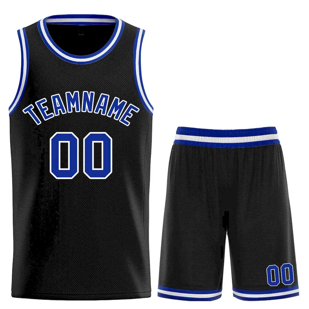 Custom Black Royal-White Classic Sets Curved Basketball Jersey