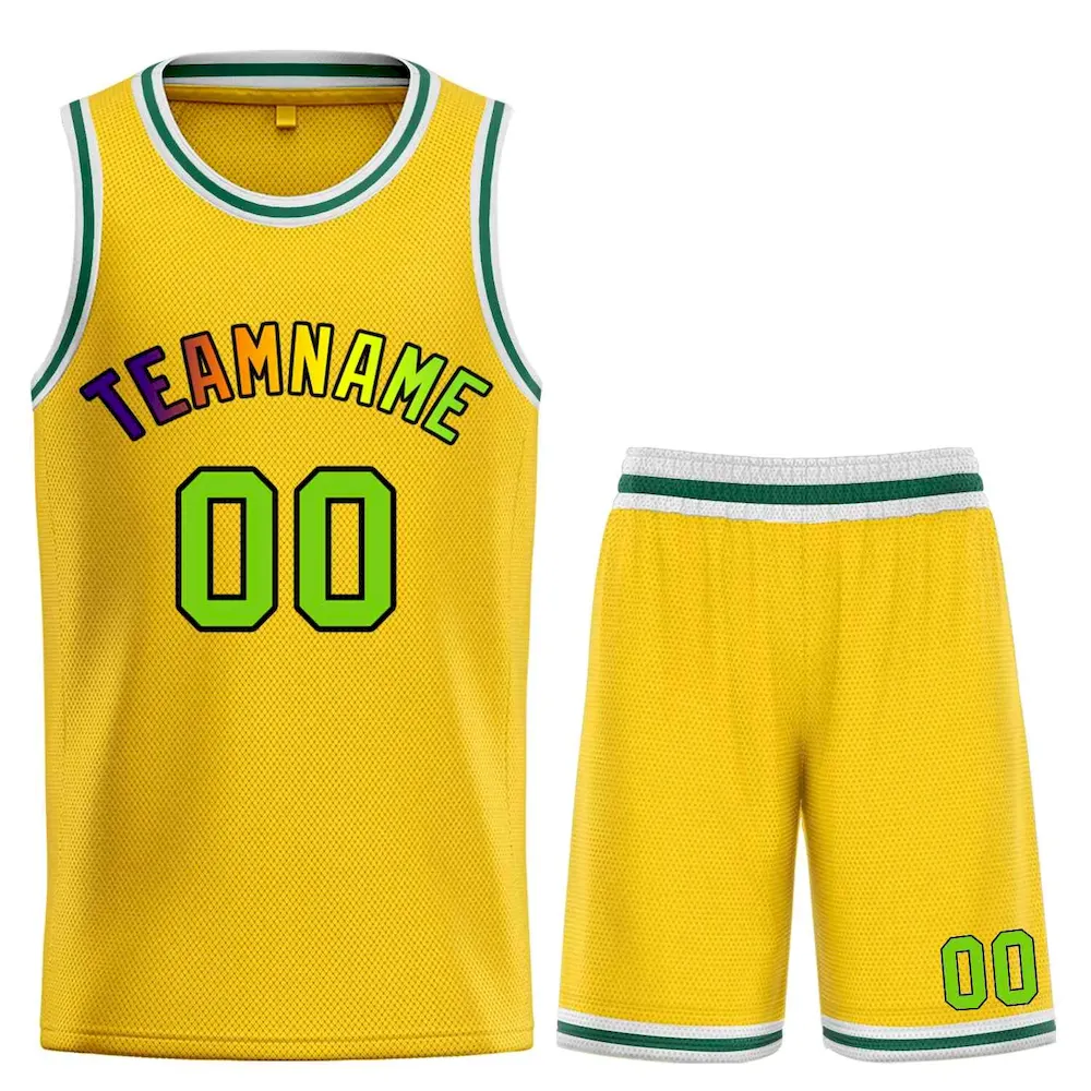 Custom Yellow Green-Black Bull Classic Sets Basketball Jersey