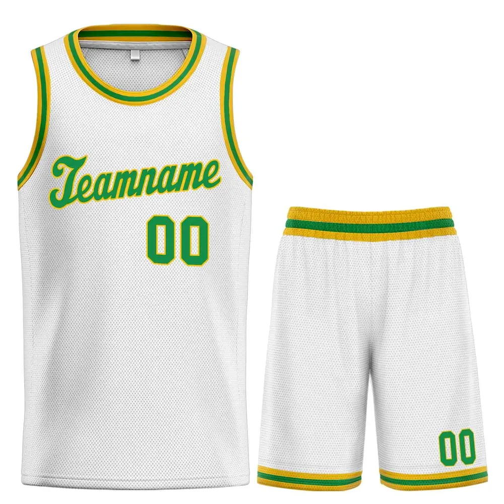 Custom White Green-Yellow Classic Sets Sports Uniform Basketball Jersey