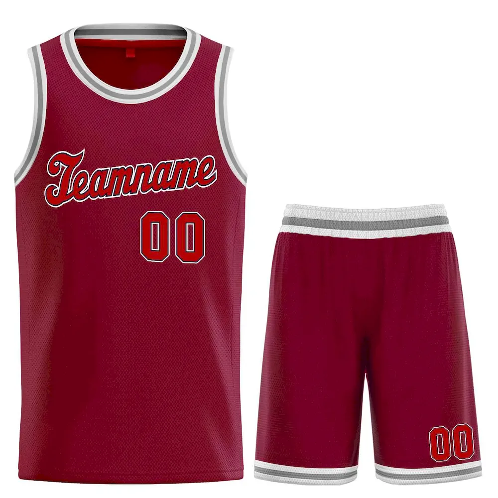 Custom Maroon White-Red Classic Sets Sports Uniform Basketball Jersey