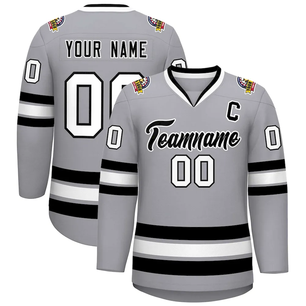 Custom Gray Black-White Classic Style Hockey Jersey