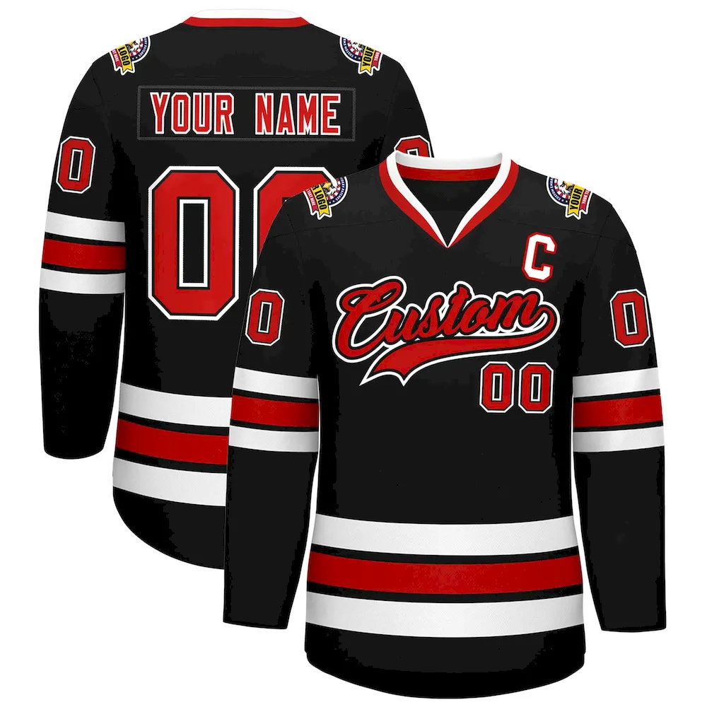 Custom Black Red Black-White Classic Style Hockey Jersey