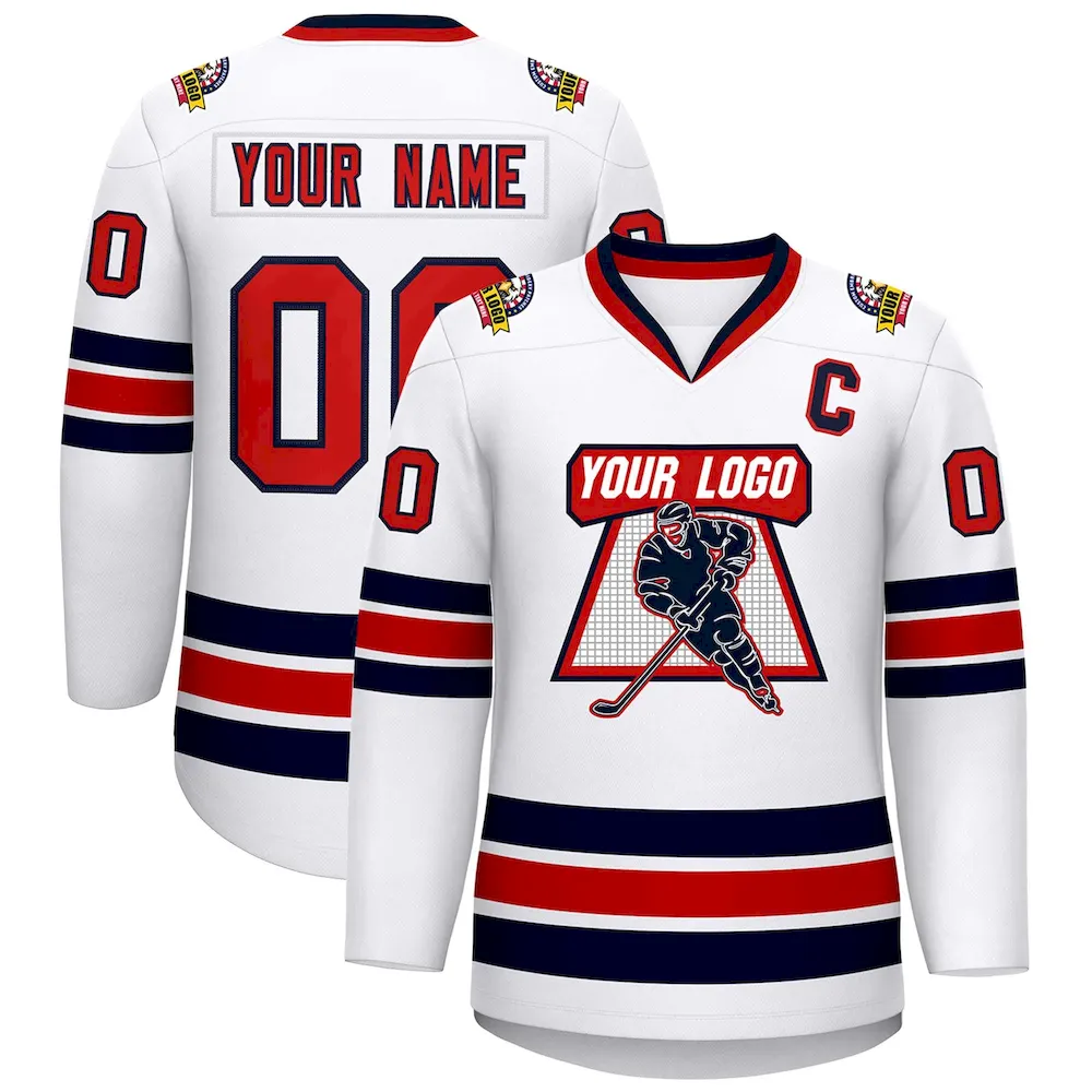 Custom White Red-Navy Classic Style Hockey Jersey
