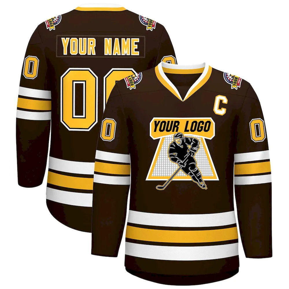 Custom Brown Gold Black-White Classic Style Hockey Jersey