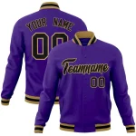 Custom Purple Black-Old Gold Classic Style Varsity Full-Snap Letterman Jacket
