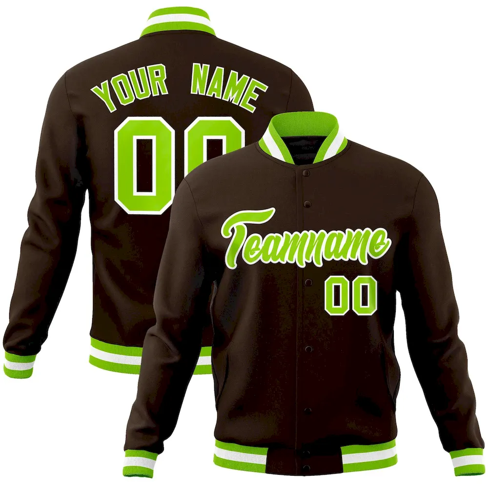 Custom Navy Green-Orange Classic Style Varsity Full-Snap Letterman Jacket