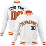 Custom White Orange-Navy Classic Style Varsity Full-Snap Letterman Jacket