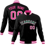 Custom Black Kelly Green-Pink Classic Style Varsity Full-Snap Letterman Jacket